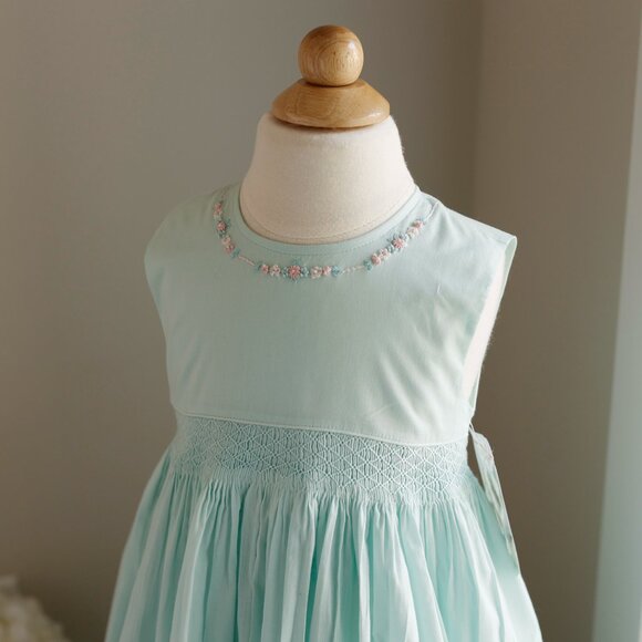 Strasburg Dress Smocked Aqua Mint Green Size 4 Sundress Portrait Vacation NWT - Picture 5 of 7